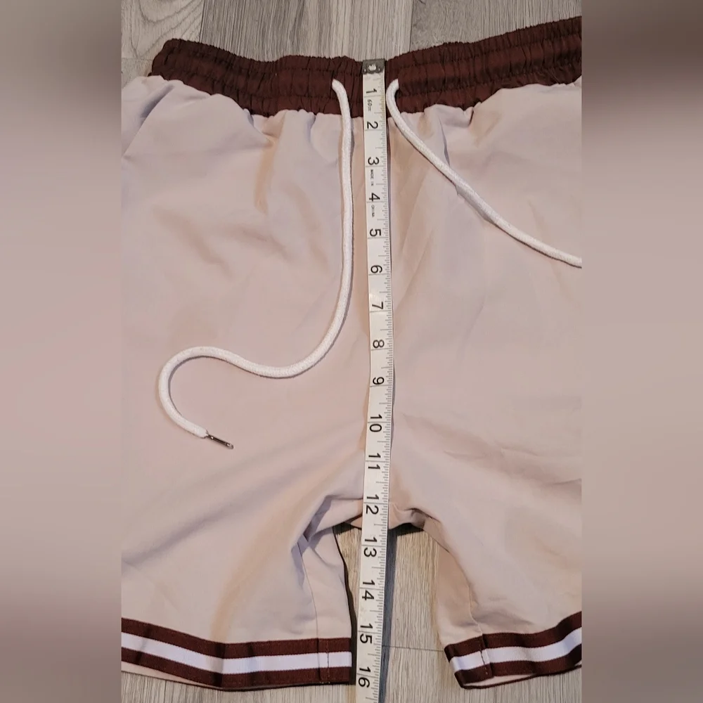 ROMWE Cream and Brown Drawstring Striped Athletic Shorts, Men's Extra Small (XS) - Picture 7 of 16
